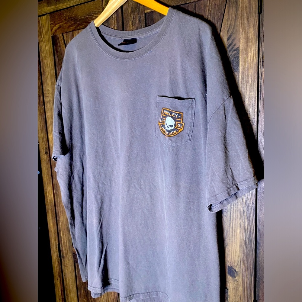 Harley-Davidson Gray Pocket T-Shirt with Skull Patch
